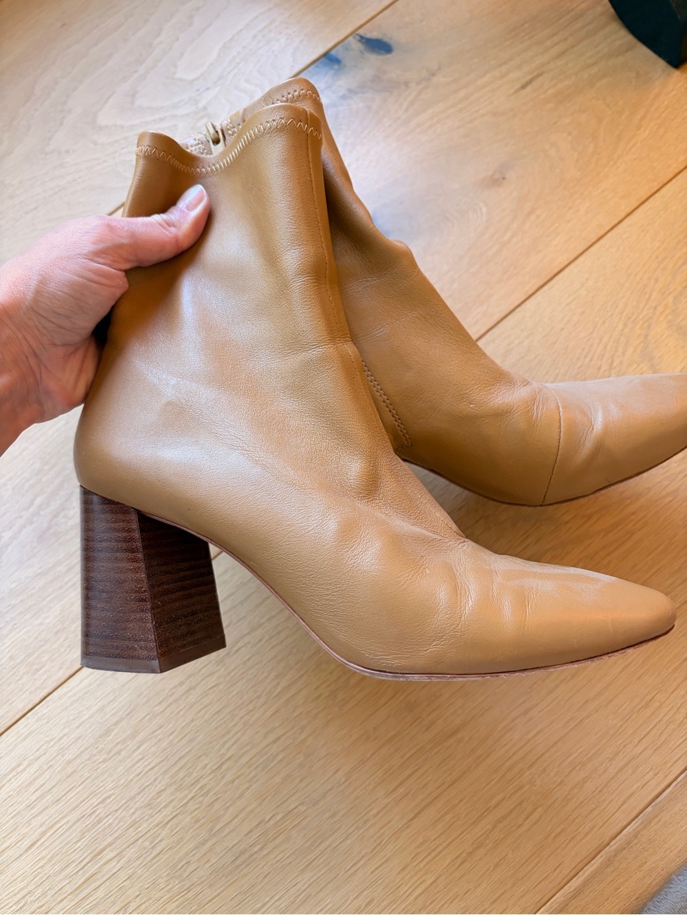 Loeffler Randall Elise Sock Boot Tan Leather Block Heel Ankle Boots sz 8